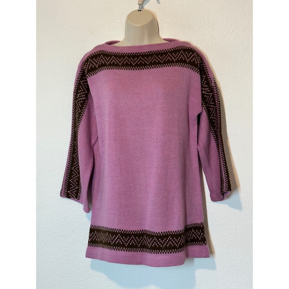 Handmade Purple Fair Isle Knit Tunic Sweater Boat Neck 3/4 Sleeve Women L